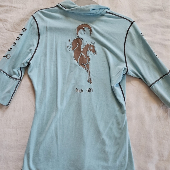 Goode Rider "Buck off" Blue Top - Picture 2 of 6